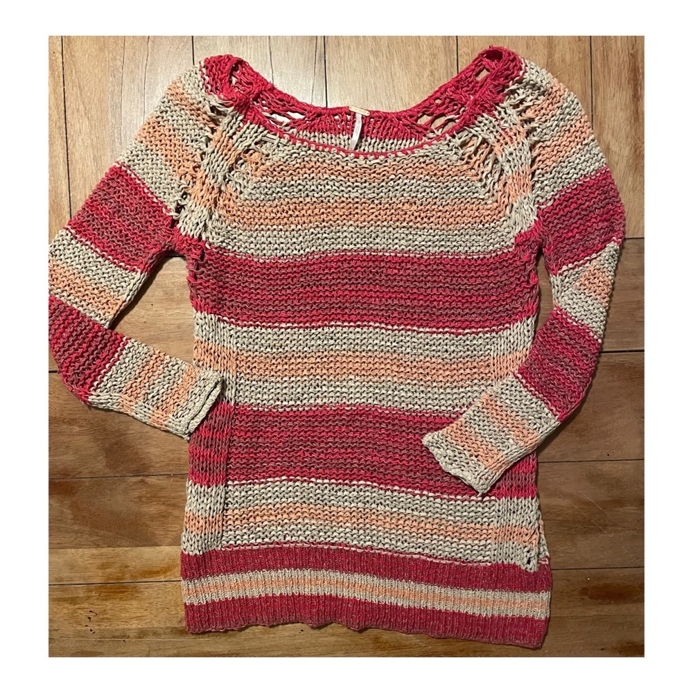 Medium Free People multicolor long sleeve crochet pullover